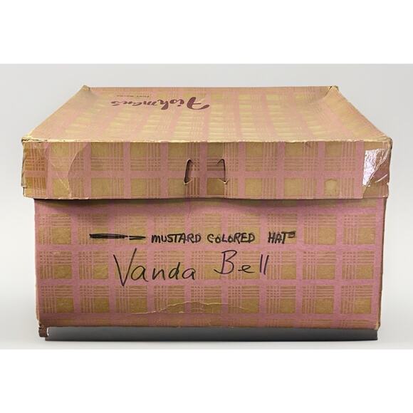 VTG 1950s Golden Straw Pillbox Hat with Ribbon Trim Fishmans Dept Store w/ Box - Picture 11 of 13